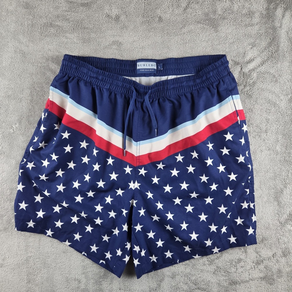 Burlebo Swim Trunks Mens Size Large Patriotic Red White Blue Beach Surf Vacation